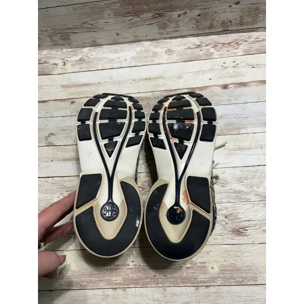 Tory Burch T Monogram Good Luck Trainer Sneakers Women's 9.5 Navy Gray Chunky